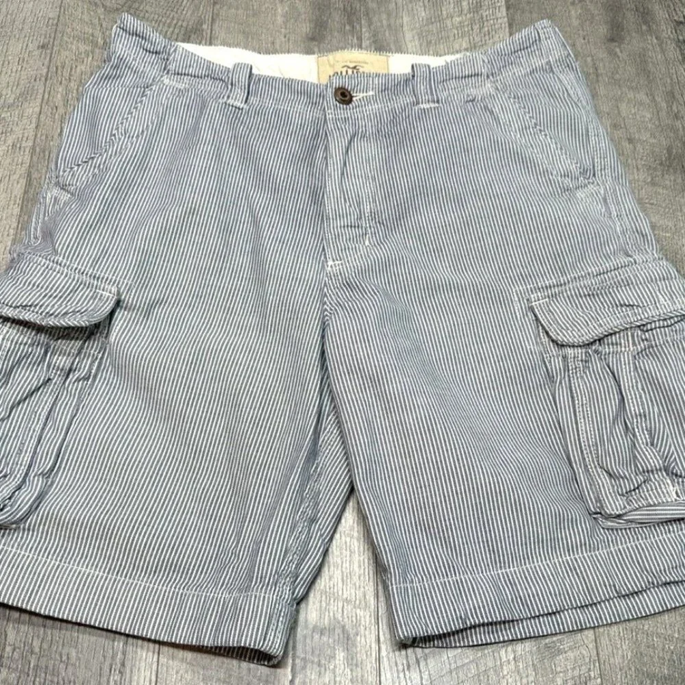 Vintage Y2K Hollister Cargo Shorts Mens Size 34 Navy Striped Chunky Baggy 36